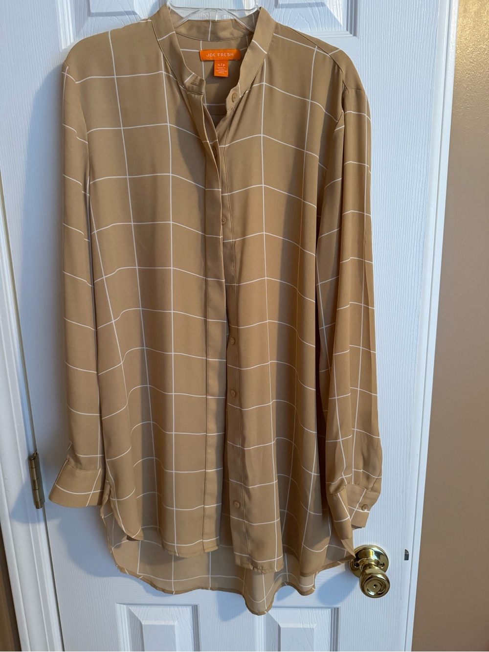 Joe Fresh Beige Windowpane Long Sleeve Button-Up Shirt